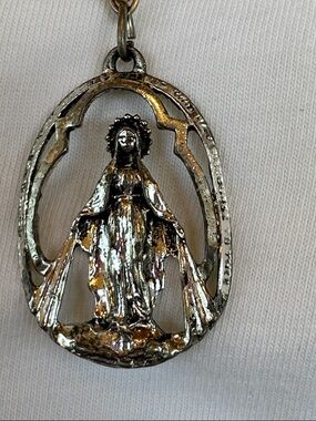 Miraculous Medal, Medal of Our Lady of Graces Silver Pendant - attached chain